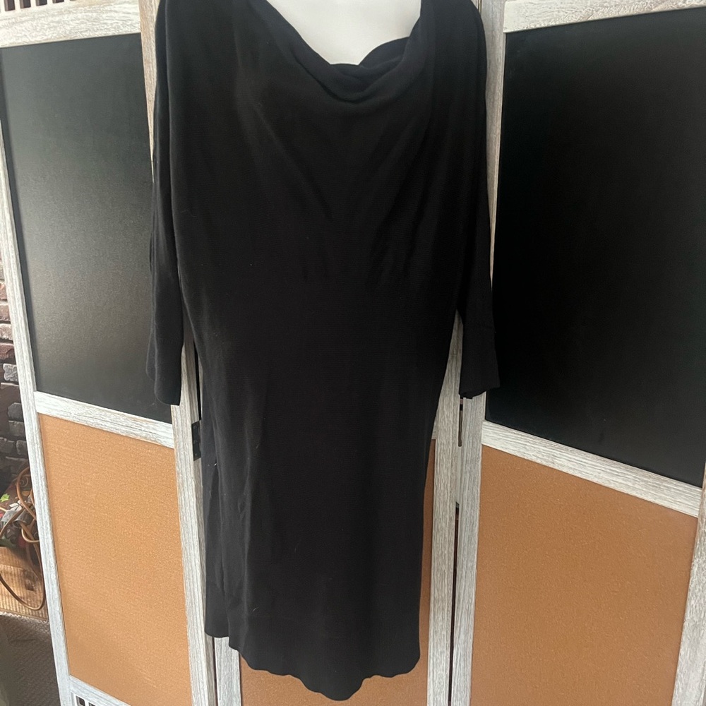 Michael Kors Black Sheath Dress with Cowl Neck Long Sleeves